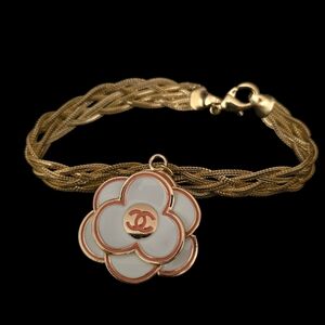 CHANEL Gold and White Camellia Bracelet
